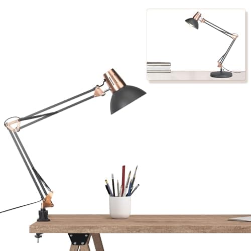 FIRVRE Metal Desk Lamp Adjustable Architect Table Lamp Sandy Black Tall Reading Light Swing Arm Desk Lamp for Bedroom Bedside Study Home Office Library Workplace