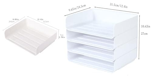 4 Tiers Stackable A4 Paper Trays, Office Desk File Holder, Tidy File Document Letter Book Paper Organizer (4 Tiers,White) 7