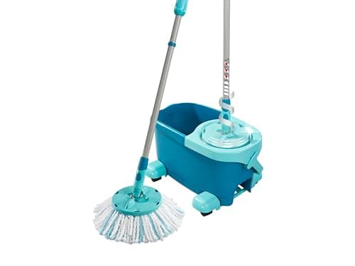 Leifheit Clean Twist Spin Mop and Bucket Set with Rollers | Telescopic Handle, 360° Joint, Spin-Dry System | Easy Glide Wheels | Blue