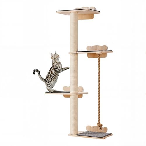VEVOR 4 Tiers Tall Cat Wall Furniture Set with 4 Jumping Boards, Wall-Mounted Cat Floating Shelf up to 40 lbs, 12 mm Pine Wood Perch for Sleeping, Playing, and Climbing