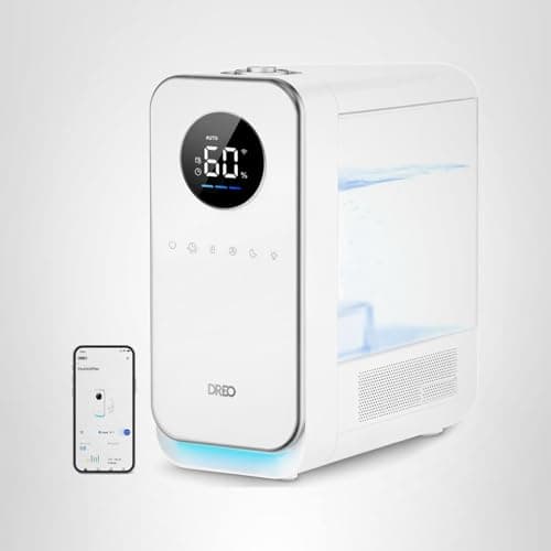 DREO Humidifiers for Bedroom, Top-filled Smart Quiet Cool Mist Humidifier for Large Room Home, Oil Diffuser & Nightlight, 50Hours Runtime for Indoor Plants, with Alexa/Google, White 9