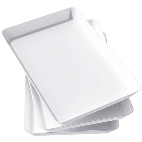 Lifewit Plastic Serving Tray for Party Supplies, White Trays for Serving Food, Reusable Large Platter for Buffet, Fruit, Dessert, Snack, Veggie, Kitchen and Outdoor Use, Rectangle, 14.5" x 9.5", 3 Pcs