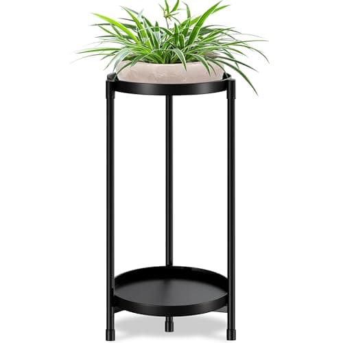 XrFc Plant Stand indoor outdoor - 2 Tier Round Tall Metal Flower Pot Holder Potted Display Rack - Heavy Duty Corner Plant Shelf for Patio Garden Balcony Living Room Bedroom black