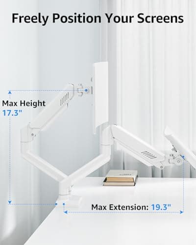 Dual Monitor Stand fits up to 32 inch, 4.4-22 lbs Computer Screens, Dual Monitor Desk Mount Height Adjustable, Monitor Arms for 2 Monitors, Home Office VESA Mounts, Freelift White 5