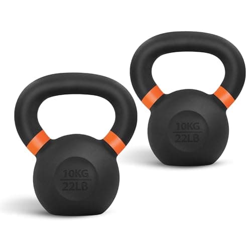 Yes4All Powder Coated Kettlebell, 22 lb Cast Iron Core Kettlebells with Non-Slip Handle & Flat Bottom for Conditioning, Heavy Duty for Strength Training - Single, Orange