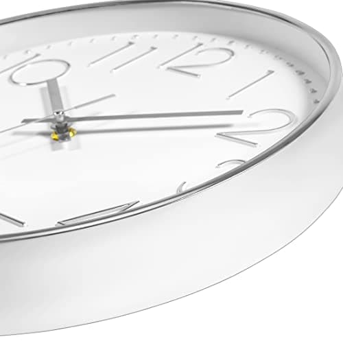 Foxtop Silver Wall Clock Silent Non-Ticking Battery Operated Round Modern Wall Clock for Office School Home Living Room Bedroom Bathroom Kitchen Decor 12 inch 7