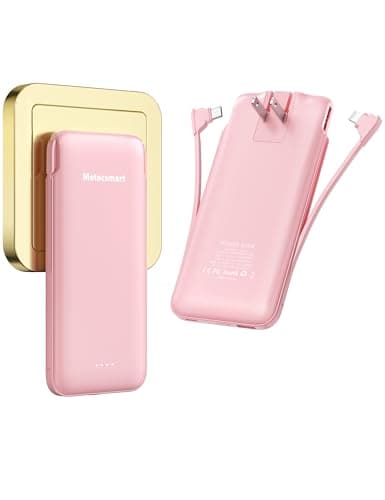 Metecsmart Portable Charger Power Bank with Built-in Cable & AC Plug, 10000mAh Fast USB-C Charger, Slim Mini Battery for iPhone 16/15/14/13/Pro/Max & All USB-C Devices