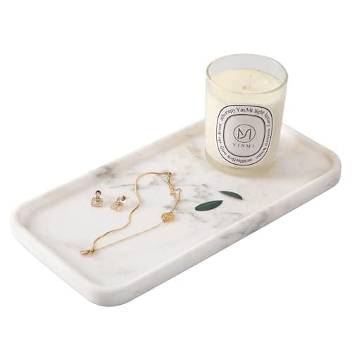 YKAJO Marble Tray, 12"x6", Bathroom Countertop Organizer Rectangular Serving Platter Decorative Elegant Natural for Perfume, Candles, Jewelry