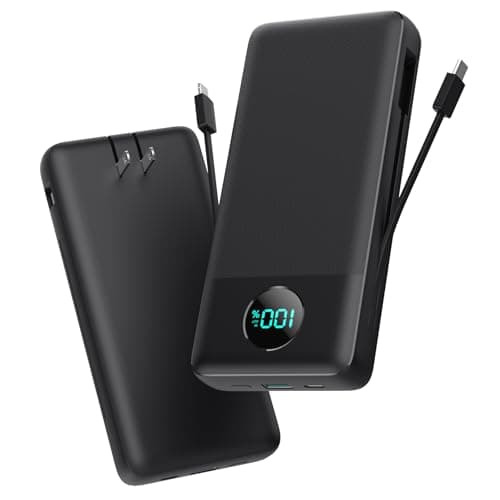 Portable Charger 33800mAh USB C Power Bank with Built-in Cables & AC Wall Plug,25W Fast Charging+QC 4.0 Phone Charger,4 Output Travel Essentials Battery Pack for iPhone16/15/14/13,Samsung,Android etc