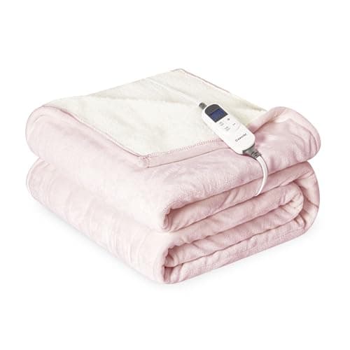 Cozorbt Heat Blanket 50”x60” Throw,Soft Flannel & Sherpa Reversible Electric Blanket with 10 Heat Settings,12 Timer Setting and 3 Hours Auto-Shut Off,ETL Certified Machine Washable,Pink