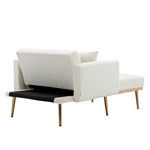 SULOPS Convertible Futon Chair Bed,Chaise Loung Recliner 3 in 1 Modern Accent Sleeper Reading Chair with 2 Pillows (White Teddy) 5