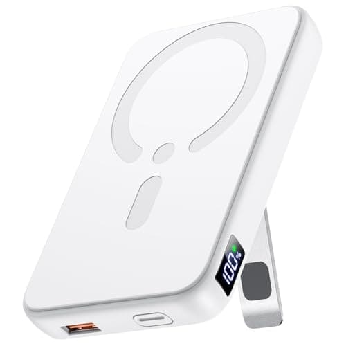 for Magsafe Portable Charger, 12000mAh Wireless Magnetic Power Bank with Stand and USB C in/Out Fast Charging, for Magsafe Battery Pack Compatible with iPhone 15/14/13/12 Pro/Pro Max-Pearl White