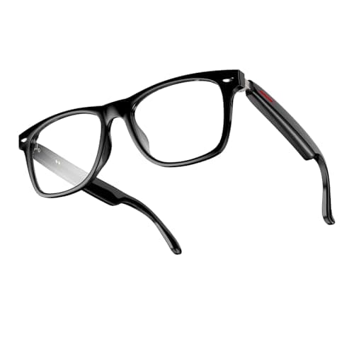 Blackview Smart Glasses, 5.0 Bluetooth Sunglasses with Open Ear Speaker, Voice Assistant Compatible, Blue Light Blocking Lens (Clear lenses, Black)