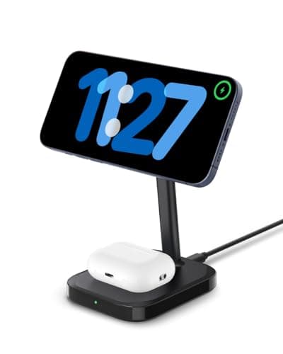 Spigen for MagSafe Charging Stand, ArcField (MagFit) 2-in-1 Dual Magnetic Wireless Charging Stand Fast Wireless Charger Compatible with iPhone 17 16 15 14 13 Airpod Pro 4 3 2 Gen Adapter Not Included