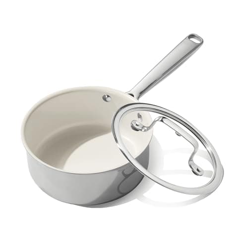 CAROTE 2Qt Stainless Steel Saucepan Set, Ceramic Pot Sets Non-Stick Non-Toxic Kitchen Cookware, Small Cooking Pots with Lids, Oven Safe, Induction Sauce Pan, Even Heating