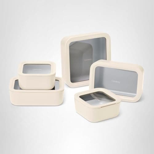 Caraway 13pc Glass Food Storage Container Set - Easy to Store, Non Toxic Lunch Box - with Glass Lids - Includes Storage Organizer - Cream 8