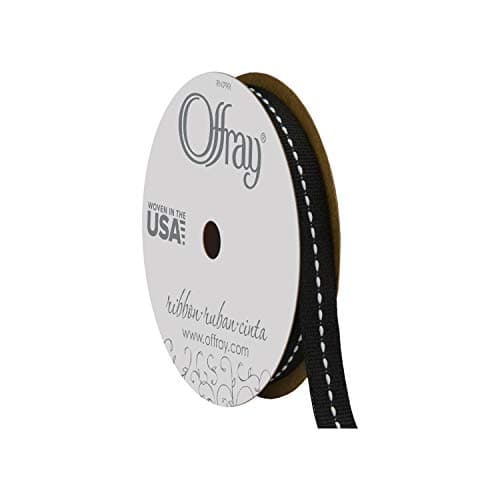 Offray Center Stitch Craft Ribbon, 3/8-Inch x 12-Feet, Black & White