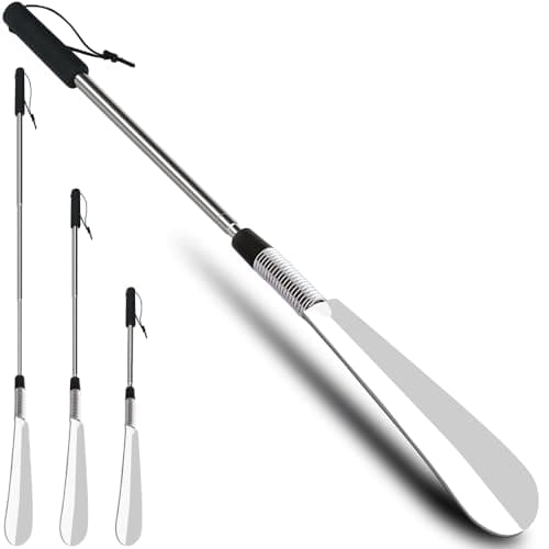 Extendable Shoe Horn, Lifter 16" to 31", Shoe Helper, Travel Shoe Horn Long Handle for Seniors, Metal Shoe Horn for Men, Kids or Adults, Extends & Collapses Stainless Steel Telescopic Spring Shoehorn