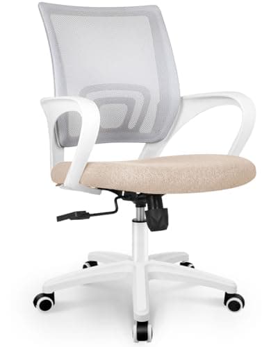 NEO CHAIR Office Desk Computer Chair Ergonomic Mesh Gaming Mid Back Seat with Comfy Lumbar Support Adjustable Height Swivel for Home Task (Beige)