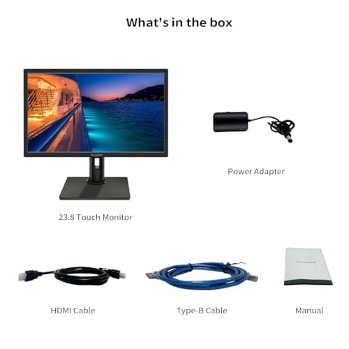 23.8 Inch Touchscreen Monitor FHD 1920x1080P, Height/Pivot/Swivel/Tilt Adjustable Desktop PC Touch Display with Built-in Speakers, HDMI, VGA, Type-B, 75Hz Computer Touch Screen Monitor, VESA, Black 9