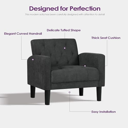 TYBOATLE Accent Chair, Fabric Living Room Arm Chairs for Bedroom, Mid Century Modern Upholstered Tufted Bedroom Office Armchair Single Sofa，Reading Lounging Side Lounge Chair (Dark Grey) 8