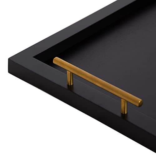 Kate and Laurel Halsey Rectangle Decorative Wooden Tray with Polished Metal Handles; 17 x 13; Black and Gold; Modern Glam Wood Rectangular Serving Tray for Display or Decoration 7