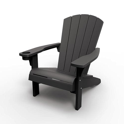 Keter Alpine Adirondack Resin Outdoor Furniture Patio Chairs with Cup Holder-Perfect for Beach, Pool, and Fire Pit Seating, Grey
