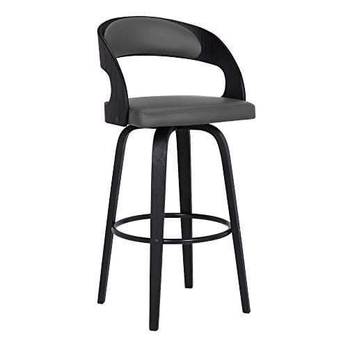 Armen Living Shelly 26" Counter Height Swivel Gray Faux Leather and Black Wood Bar Stool