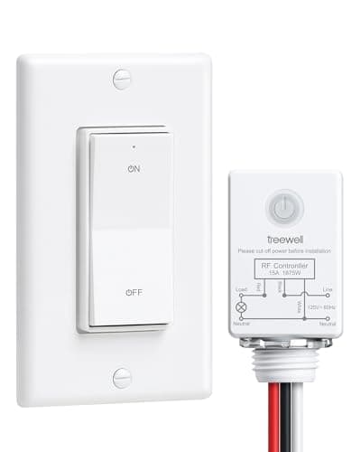Wireless Light Switch and Receiver Kit, Decorator Rocker Wall Switch, 15A High Power, 200FT Long Range RF Remote Control, No in-Wall Wiring, Programmable & Expandable for Ceiling Light, Fans, Lamps