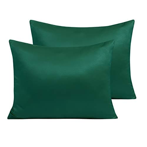 NTBAY Zippered Satin Pillow Cases for Hair and Skin, Luxury Standard Hidden Zipper Pillowcases Set of 2, 20x26 Inches, Dark Green