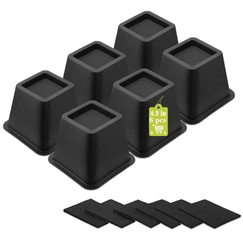 Yookwutar 6 Pack Furniture Risers 4 Inch, Bed Risers Heavy Duty for Table Desk Couch Chair Sofa Cabinet Bed Frame Dorm, Square Table Leg Risers Lift Height 4.3", Black