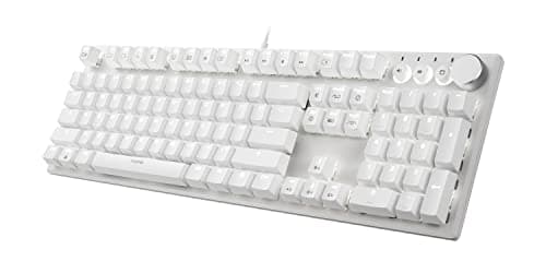 i-rocks K74M Illuminated Mechanical Keyboard - with Swappable Switches - 107keys, USB-C Detachable Cable, LED Backlit, PBT Double Shot Keycaps, Smart Wheel Control - White