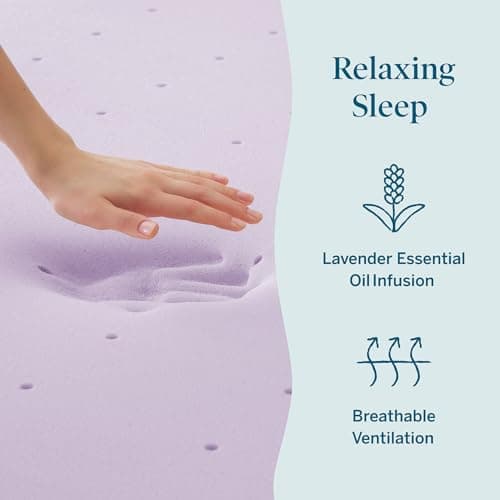Lucid 3 Inch Lavender Memory Foam Mattress Topper, Twin XL Size – Essential Oil Infusion – Deep Plush Feel, Pressure-Relieving Bed Topper – Ventilated and Breathable – CertiPur Certified 5