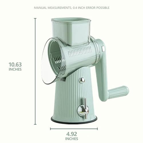 YHQPHZM Rotary Cheese Grater, 5-Set Replaceable Drum Blade Vegetable Slicer, Hand Crank Cheese Grater with Strong Suction Base, Walnut Potato Carrot Kitchen Grater (Green) 6