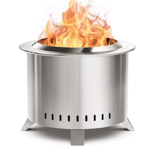 Verdeluxe Smokeless Fire Pit,22 Inch Stainless Steel Firepit, Outdoor Wood Burning Fire Pit with Cover,Smokeless Firepits for Outside Backyard Patio Garden Camping Bonfire