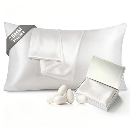 THXSILK 100% Pure Mulberry Silk Pillowcase for Hair and Skin, 25 Momme 6A+ Grade Pure Silk Pillow Case Standard Size, Real Silk Pillowcase with Concealed Zipper(White, Standard)