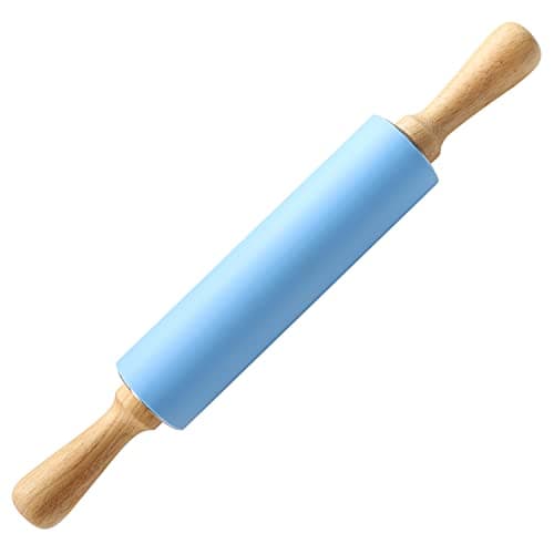 HONGLIDA 15-inch Silicone Rolling Pin for Baking, Non-stick Surface and Comfortable Wood Handles