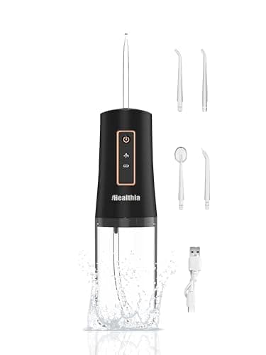 Water Dental Flosser Cordless, KUSKER Portable Oral Irrigator for Teeth, 3 Modes and 4 Jet Tips, IPX7 Waterproof, Rechargeable for 30-Days Use, Home, Travel, Braces, Bridges Care(Elegant Black)