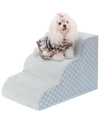 Dog Stairs Ramp for Couch 15.7" H, 3-Step Pet Stairs for Small Dogs with High Density Foam, Dog Slope Stairs with Durable Non-Slip Bottom for Puppy Grey