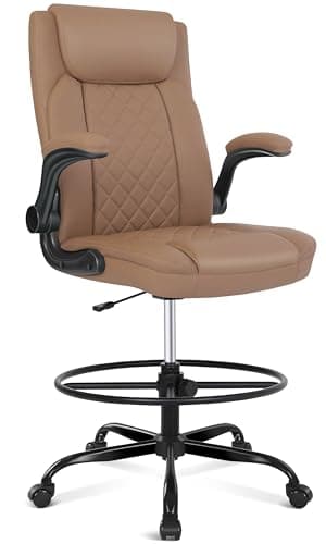 Misolant Drafting Chair, Tall Office Chair for Standing Desk, Standing Chair with Adjustable Height and Flip-up Armrest, Leather Drafting Chair, High Office Chair for Counter Height Desk