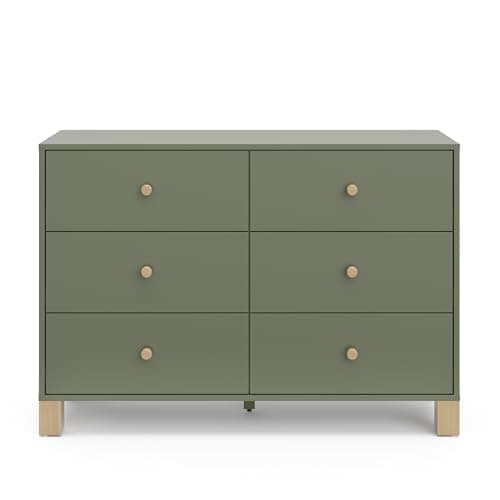 Storkcraft California 6-Drawer Double Dresser (Olive with Driftwood) - GREENGUARD Gold Certified, Interlocking Drawer System, Dresser Drawer Organizer for Kids Bedroom 10