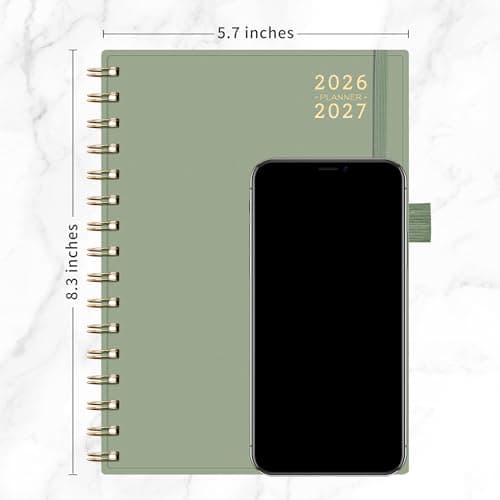 RETTACY 2026-2027 Monthly Planner, Jan 2026 - Dec 2027, Medium Size (5.7" x 8.3"), Agenda, Calendar, 24 Month Tabs, Flexible Plastic Cover, 100 GSM Thick Paper, Spiral-bound (Light Green) 8