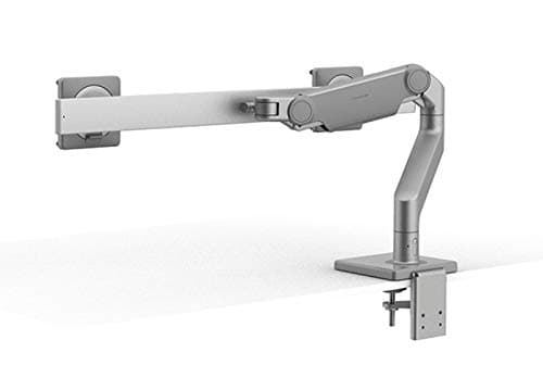Humanscale M8.1 Adjustable Dual Monitor Arm with Crossbar - Two Piece Clamp Mount - Silver M81CMSB2G