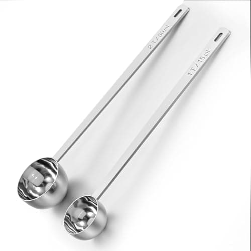 2-Piece Tablespoon Measuring Spoon, 1 Tbsp (15ml) & 2 Tbsp (30ml) Stainless Steel Coffee Scoop Set Long Handle Measuring Spoons for Ground Coffee, Protein Powder, Tea, Precise Kitchen Tools