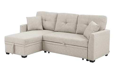 ERYE 83-inch Pull Out Sleeper Couch Bed, L-Shaped Corner Reversible Sleeper Sectional Sofa Polyester Blend Tufted Upholstered Convertible Sofa Bed with Storage Chaise for Home Apartment Living Room 10