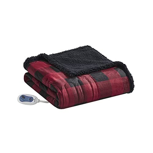 Woolrich Linden Mink to Berber Electric Blanket Cozy Bedding, Oversized Throw Ultra Soft, Quick Warm Up for Cold Weather with Auto Shut Off and Multi-Heat Level Setting Controller, 60x70, Red