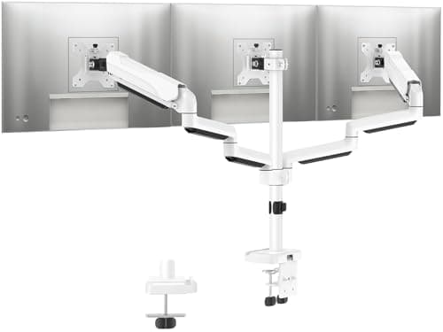 MOUNTUP Triple Monitor Stand Mount - 3 Monitors Desk Mount for Computer Screens Up to 27 inch, Triple Monitor Arm, Heavy Duty Monitors Stand, Each Arm Holds 4.4-19.8 lbs, White