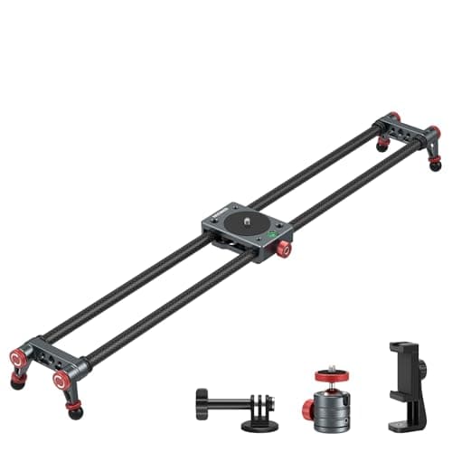NEEWER 24in/60cm Carbon Fiber Camera Slider with 360° Ball Head/Phone Clamp/Action Camera Mount, Dolly Rail Track with 4 Bearings & Adjustable Legs, Compatible with GoPro Insta360 iPhone Android, CS2M