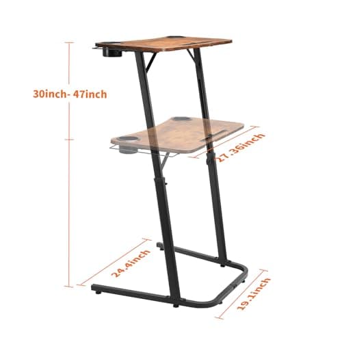 HOMELYM Treadmill Desk, Small Standing Desk for Walking Pad, 30-47 Inch Adjustable Height Walking Pad Stand for Treadmill, Portable Standing Table for Bike and Home Office Work - Brown 8