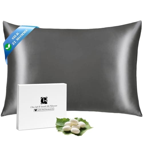 Ravmix 100% Silk Pillow Cases with Zipper, 21 Momme Mulberry Silk Pillowcase for Hair Skin Health, Soft Smooth Breathable Cooling Pillow Cover for Beauty Sleep(Standard 20"x26", Space Grey), 1PCS